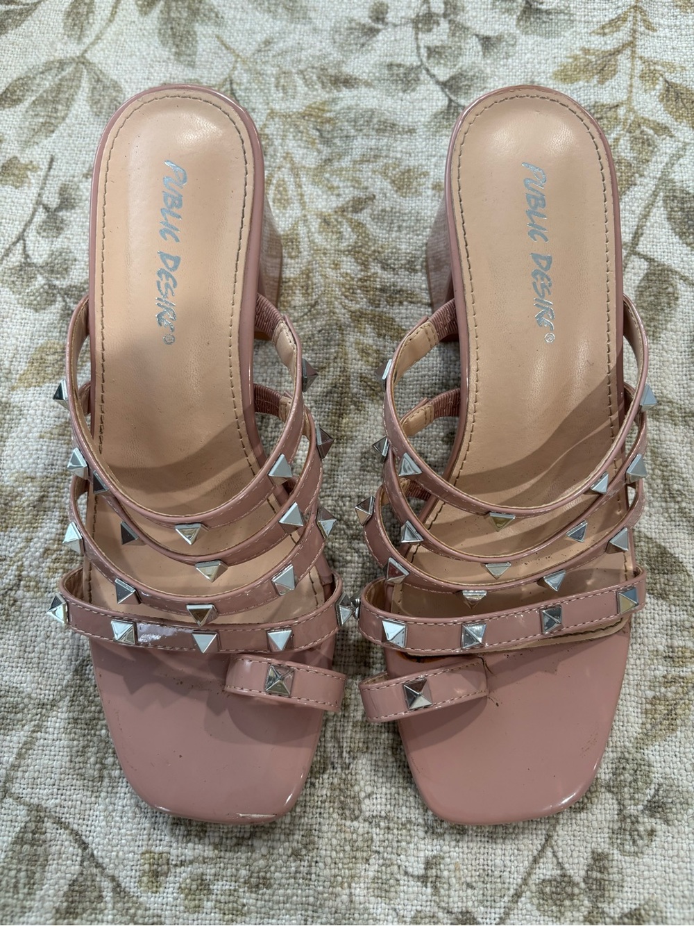 Public Desire Blush Pink Pyramid Stud Strappy Mules